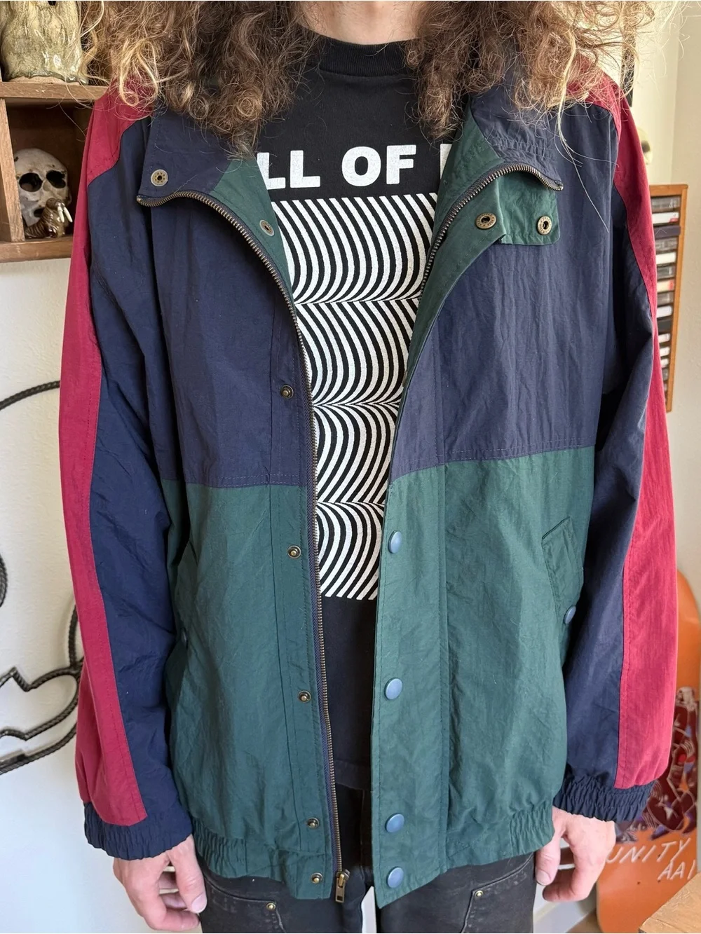 💀 SOLD 💀 Vintage 80s Izod Colorblock Lightweight Hooded Jacket ~ Size XL - Picture 2 of 9
